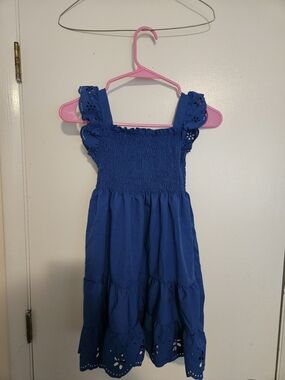 Girls Smocked Flutter Sleeve Sundress - Blue